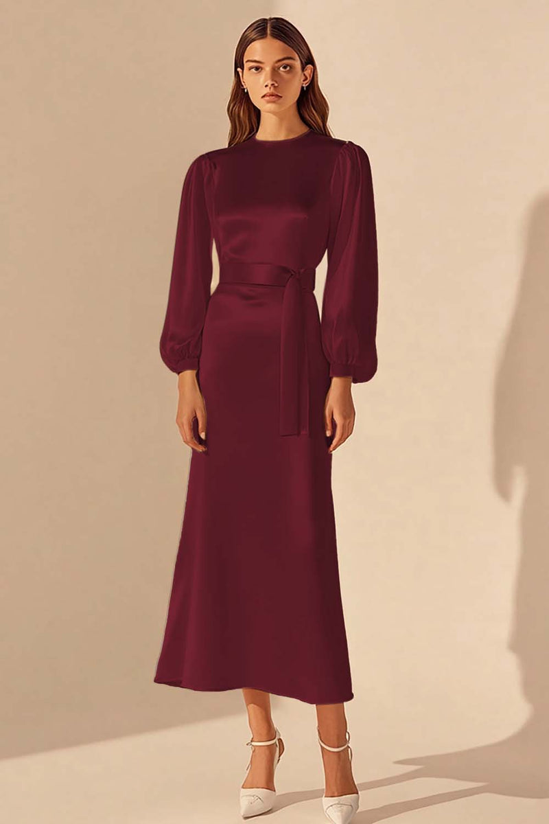 Load image into Gallery viewer, Ivory Satin Sheath Long Sleeves Rehearsal Dinner Dress