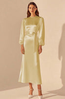 Load image into Gallery viewer, Ivory Satin Sheath Long Sleeves Rehearsal Dinner Dress