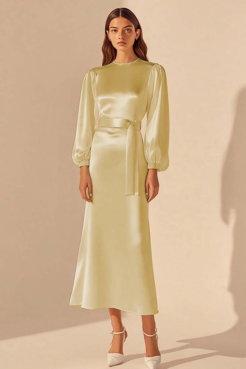Load image into Gallery viewer, Ivory Satin Sheath Long Sleeves Rehearsal Dinner Dress