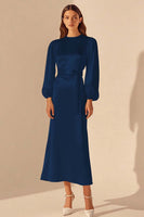 Load image into Gallery viewer, Ivory Satin Sheath Long Sleeves Rehearsal Dinner Dress