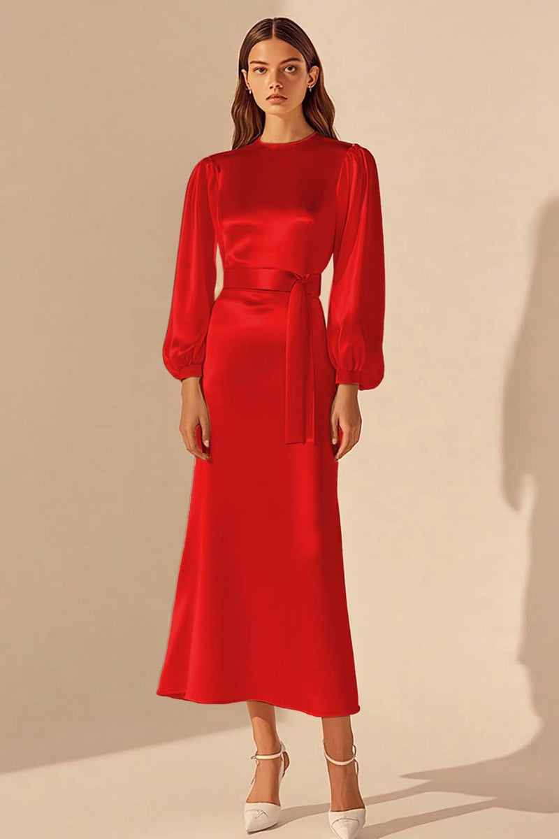 Load image into Gallery viewer, Ivory Satin Sheath Long Sleeves Rehearsal Dinner Dress