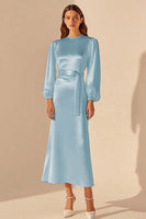 Load image into Gallery viewer, Ivory Satin Sheath Long Sleeves Rehearsal Dinner Dress