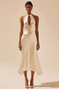 Load image into Gallery viewer, Ivory Simple Keyhole Satin Midi Engagement Dress
