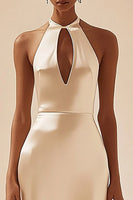 Load image into Gallery viewer, Ivory Simple Keyhole Satin Midi Engagement Dress