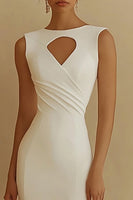 Load image into Gallery viewer, Mermaid Ivory Satin Boat Neck Maxi Rehearsal Dinner Dress