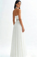 Load image into Gallery viewer, Sparkly Ivory High Neck Beaded Maxi Pleated Rehearsal Dinner Dress