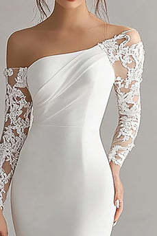 Mermaid Ivory Long Sleeves Rehearsal Dinner Dress with Lace