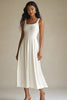 Load image into Gallery viewer, Simple Ivory Satin Scoop Neck Midi Engagement Dress