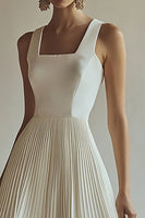 Load image into Gallery viewer, Ivory A Line Pleated Square Neck Maxi Engagement Dress