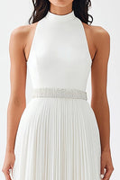 Load image into Gallery viewer, Chiffon Ivory High Neck Pleated Maxi Engagement Dress