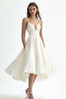 Load image into Gallery viewer, Ivory Chiffon A Line Pleated Midi Engagement Dress