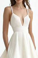 Load image into Gallery viewer, Ivory Chiffon A Line Pleated Midi Engagement Dress