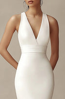 Load image into Gallery viewer, Mermaid Ivory V-Neck Maxi Rehearsal Dinner Dress