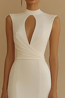 Load image into Gallery viewer, Ivory Satin Keyhole High Neck Maxi Rehearsal Dinner Dress with Slit