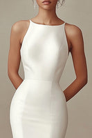 Load image into Gallery viewer, Mermaid Ivory Satin Boat Neck Maxi Rehearsal Dinner Dress
