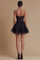 Load image into Gallery viewer, Black A Line Spaghetti Straps Tulle Mini Cocktail Dress