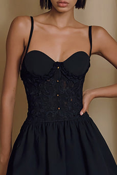 Black Spaghetti Straps A Line Short Cocktail Dress