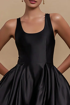 Simple Black A Line Satin Scoop Short Cocktail Dress