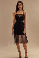 Load image into Gallery viewer, Black Bodycon Spaghetti Straps Midi Cocktail Dress