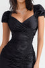 Load image into Gallery viewer, Black Ruched Bodycon Mini Cocktail Dress with Short Sleeves