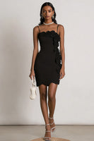 Load image into Gallery viewer, Floral Black Spaghetti Straps Bodycon Mini Cocktail Dress