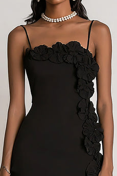 Floral Black Spaghetti Straps Bodycon Mini Cocktail Dress
