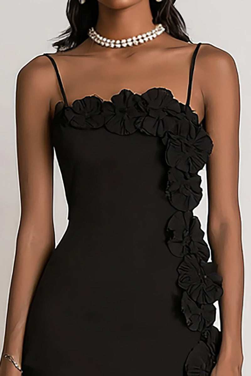 Load image into Gallery viewer, Floral Black Spaghetti Straps Bodycon Mini Cocktail Dress