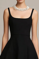 Load image into Gallery viewer, Simple Black Satin A Line Spaghetti Straps Mini Cocktail Dress