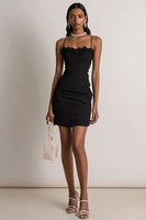 Load image into Gallery viewer, Black Spaghetti Straps Bodycon Mini Cocktail Dress with Ruffles