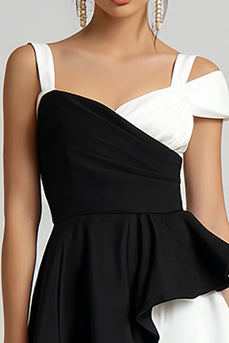 Black and White Asymmetrical A Line Cocktail Dress with Ruffles