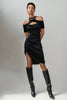 Load image into Gallery viewer, Black Cold Shoulder Satin Keyhole Asymmetrical Cocktail Dress
