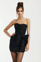 Load image into Gallery viewer, Black Sweetheart Bodycon Mini Cocktail Dress with Bow