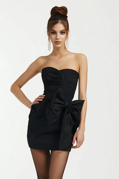 Black Sweetheart Bodycon Mini Cocktail Dress with Bow