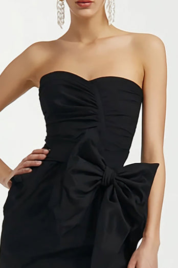 Black Sweetheart Bodycon Mini Cocktail Dress with Bow