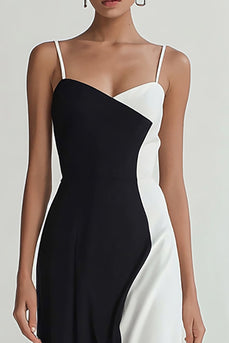 Black and White Patchwork Long Spaghetti Straps Formal Dress