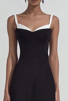 Simple Black and White Sheath Spaghetti Straps Maxi Formal Dress