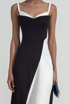 Black and White Patchwork Sheath Spaghetti Straps Maxi Formal Dress