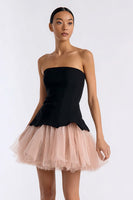Load image into Gallery viewer, Simple Black and Pink Tulle A Line Strapless Short Cocktail Dress