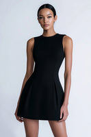 Load image into Gallery viewer, Simple A Line Crew Neck Satin Little Black Dress