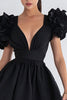 Load image into Gallery viewer, Black A Line V Neck Short Cocktail Dress with Ruffles
