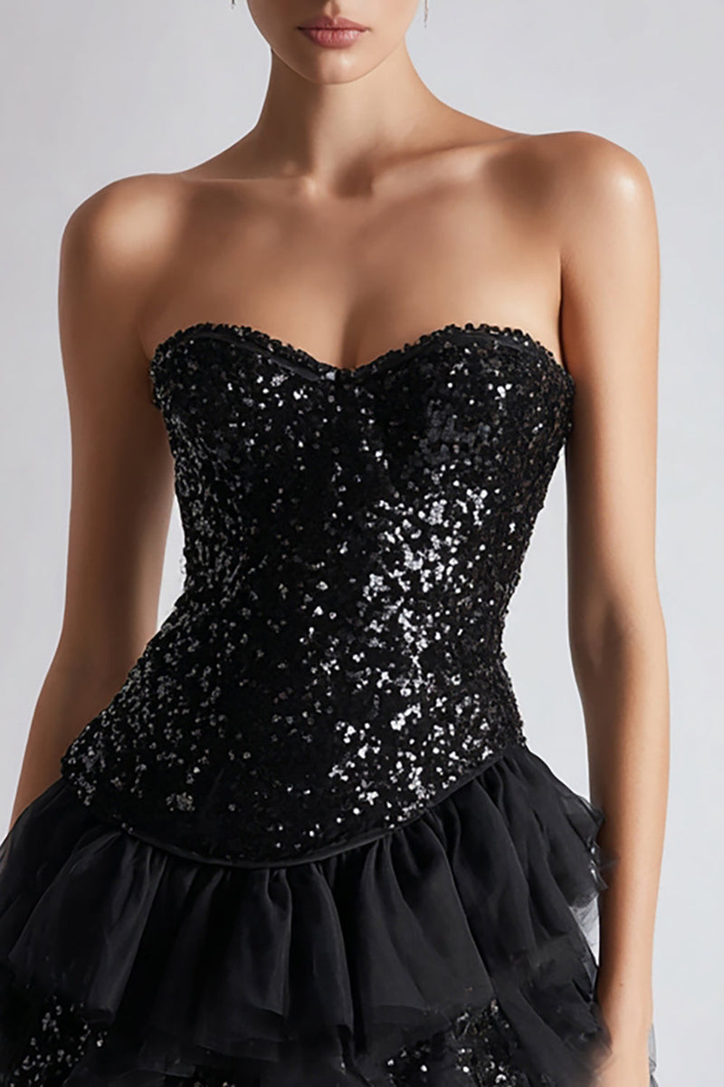 Load image into Gallery viewer, Sparkly A Line Sweetheart Sequins Little Black Dress