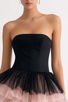 Load image into Gallery viewer, Black and Pink Tulle Tiered A Line Strapless Short Cocktail Dress