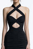 Load image into Gallery viewer, Tight Halter Bodycon Keyhole Ruched Little Black Dress