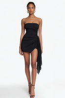 Load image into Gallery viewer, Simple Bodycon Chiffon Strapless Little Black Dress with Ruffles