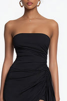 Load image into Gallery viewer, Simple Bodycon Chiffon Strapless Little Black Dress with Ruffles