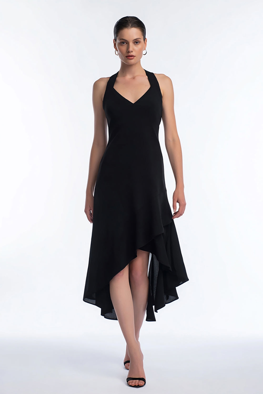 Queendancer Women Simple A Line Black Tie Dress V-Neck Chiffon High-Low Cocktail Dress queendanceruk Queendancer Women Simple A Line Black Tie Dress V-Neck Chiffon High-Low Cocktail Dress queendanceruk