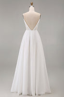 Load image into Gallery viewer, White A Line Spaghetti Straps Maxi Rehearsal Dinner Dress with Lace