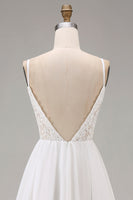 Load image into Gallery viewer, White A Line Spaghetti Straps Maxi Rehearsal Dinner Dress with Lace