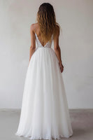 Load image into Gallery viewer, White A Line Spaghetti Straps Maxi Rehearsal Dinner Dress with Lace