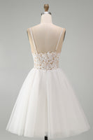 Load image into Gallery viewer, White Spaghetti Straps A Line Short Graduation Dress with Lace